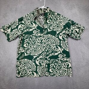 RIGGERS‎ HAWAII Mens Green Tribal Print Short Sleeve Button Up Shirt Est 1984